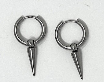 spiked silver huggie stainless steel punk earrings gothic jewelry hypoallergenic hoop earrings