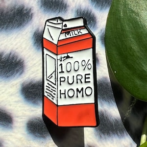 funny homo pins queer feminist enamel pin gay punk pins and badges | goth pins | queer homosexual lapel pin 100% pure homo milk milk carton
