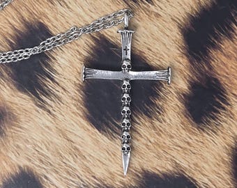 alternative jewelry stainless steel skull cross necklace gothic accessories