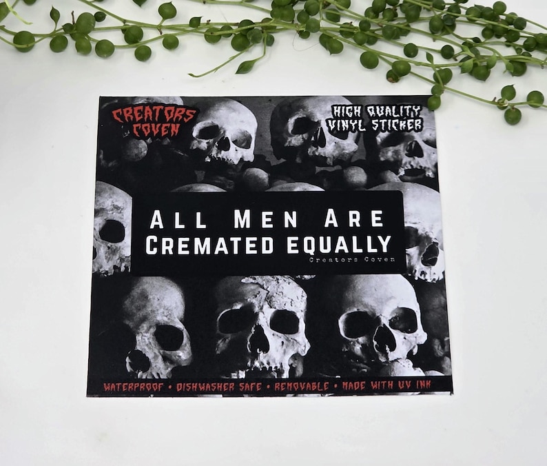 all men are cremated equally black and white rectangle vinyl sticker