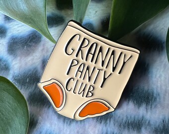 funny gifts for female friends: enamel pins and badges "granny panty club" underwear brooch