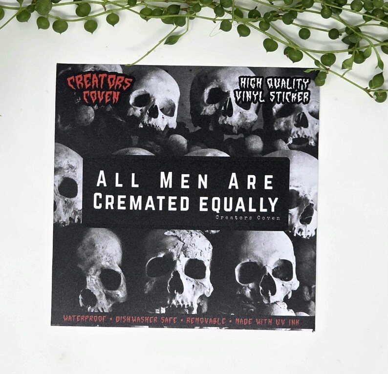 all men are cremated equally black and white rectangle vinyl sticker