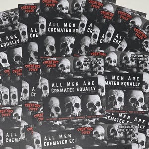 all men are cremated equally black and white rectangle vinyl sticker
