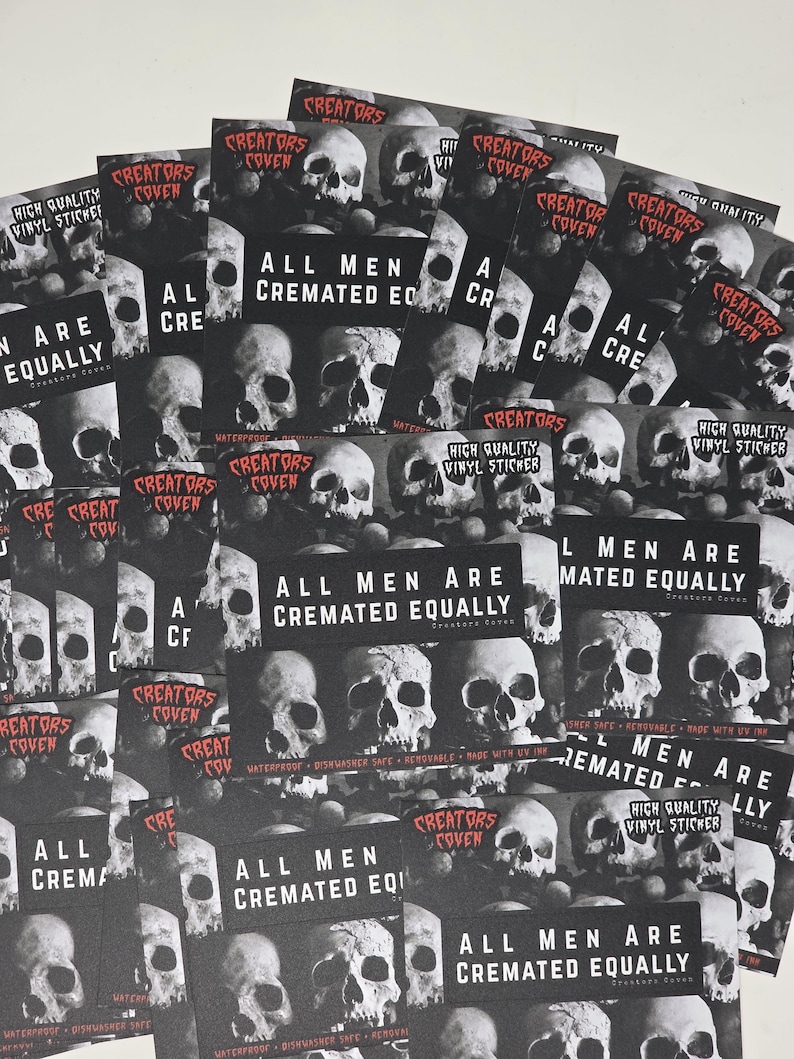 all men are cremated equally black and white rectangle vinyl sticker