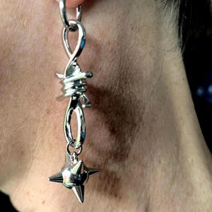 spiked barbed wire huggie earrings gothic morning star earrings punk jewelry goth accessories stainless steel hypoallergenic silver hoops