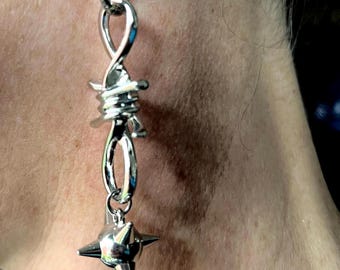 gothic silver spiked ball barbed wire dangle earrings hypoallergenic stainless steel nickel free jewelry