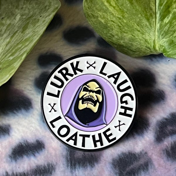 Skeletor Enamel Pin: Lurk Laugh Loathe - Gothic Retro Badge