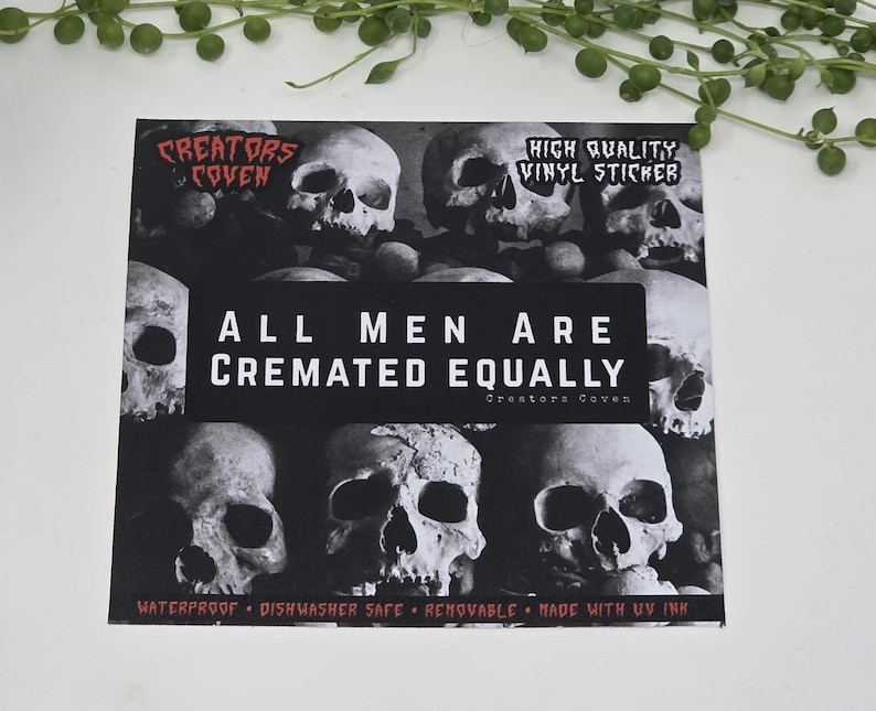 all men are cremated equally black and white rectangle vinyl sticker