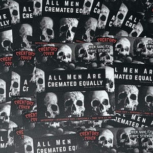 all men are cremated equally black and white rectangle vinyl sticker