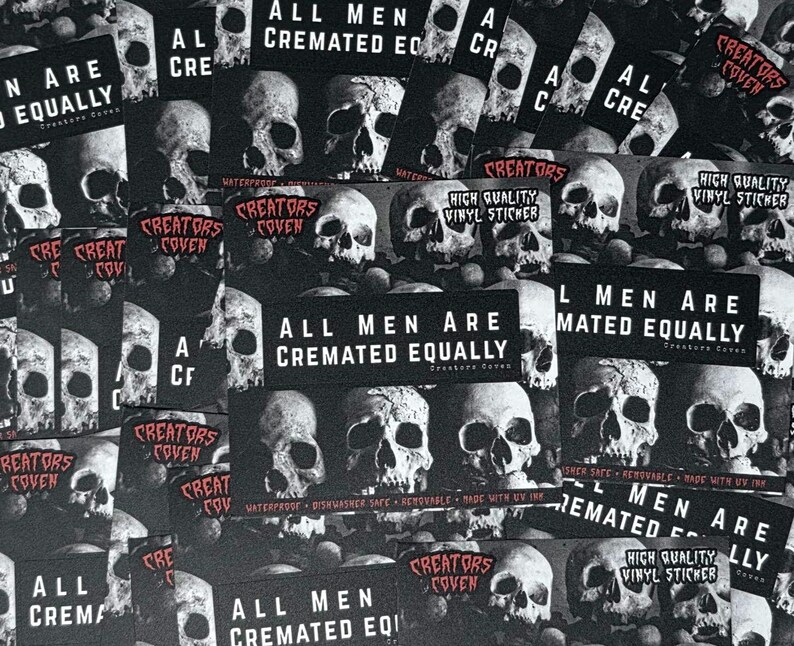 all men are cremated equally black and white rectangle vinyl sticker