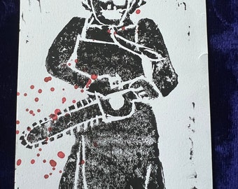 Leatherface Linoprint: Texas Chainsaw Massacre Horror Art (5x7)