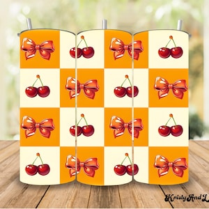 Bows and Cherries 20 oz Tumbler PNG, Retro Coquette Bow Sublimation Design, Skinny Tumbler Wrap Sublimation Design, Instant Download