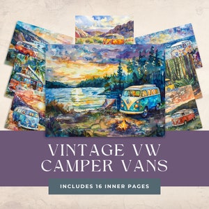Vintage Camper Van Junk Journal Pages. Digital Paper for Scrapbooking and Card Making - Instant Download