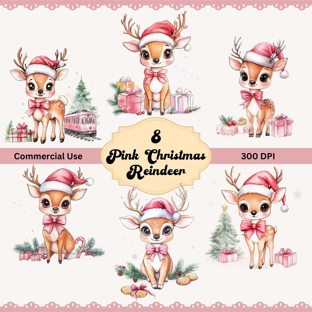 Cute Christmas Deer Clipart | Bright Pink Christmas Coquette Bow Png ...