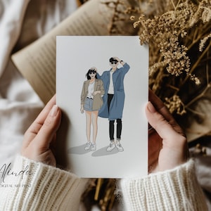 Retrato de casal personalizado Caricatura de desenho animado fofa personalizada De foto Retrato de casal personalizado Desenho à mão Arte, presentes personalizados