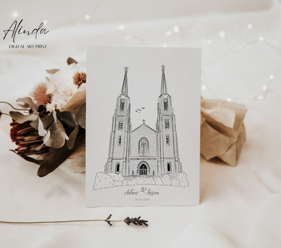 Custom Church Sketch From Photo, Personalized Wedding Venue ...