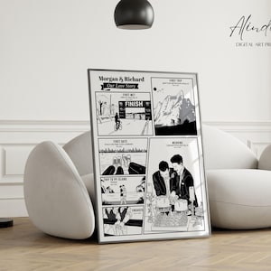 Illustration de carte d'histoire d'amour personnalisée dessinée à la main sur mesure, dessin de carte d'histoire de voyage sur mesure, cadeau d'anniversaire d'une étape importante, Lgbtq, moment de l'histoire 1 à 5