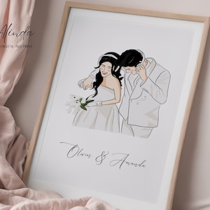 Retrato de boda personalizado Caricatura de dibujos animados linda personalizada a partir de una foto Retrato de pareja personalizado Dibujo artístico a mano, Regalos personalizados
