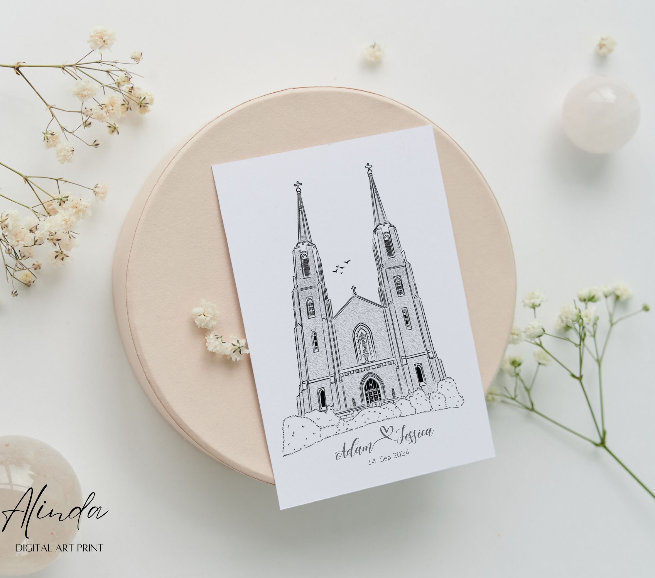 Custom Church Sketch From Photo, Personalized Wedding Venue ...