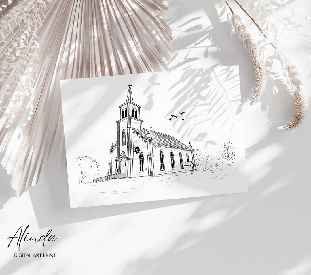 Custom Church Sketch From Photo, Personalized Wedding Venue ...