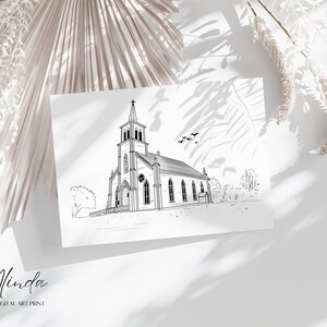 Boceto de iglesia personalizado a partir de una foto, ilustración personalizada del lugar de la boda, invitación de boda dibujada a mano, regalos de boda personalizados