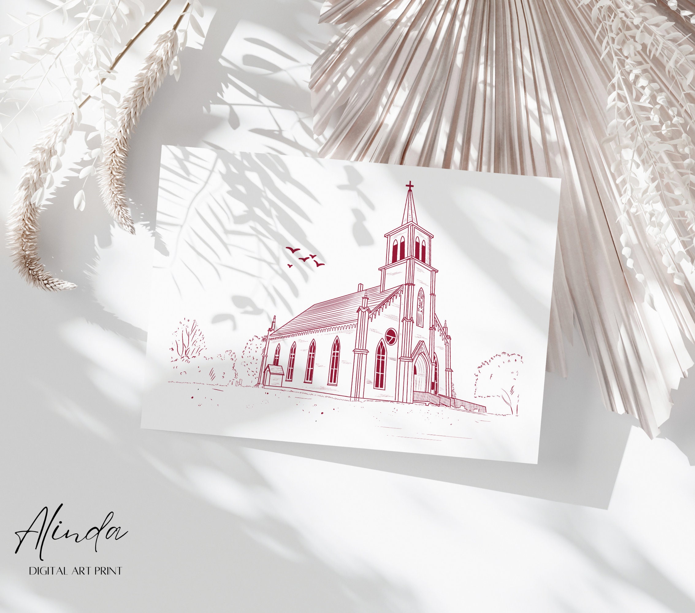 Custom Church Sketch From Photo, Personalized Wedding Venue ...