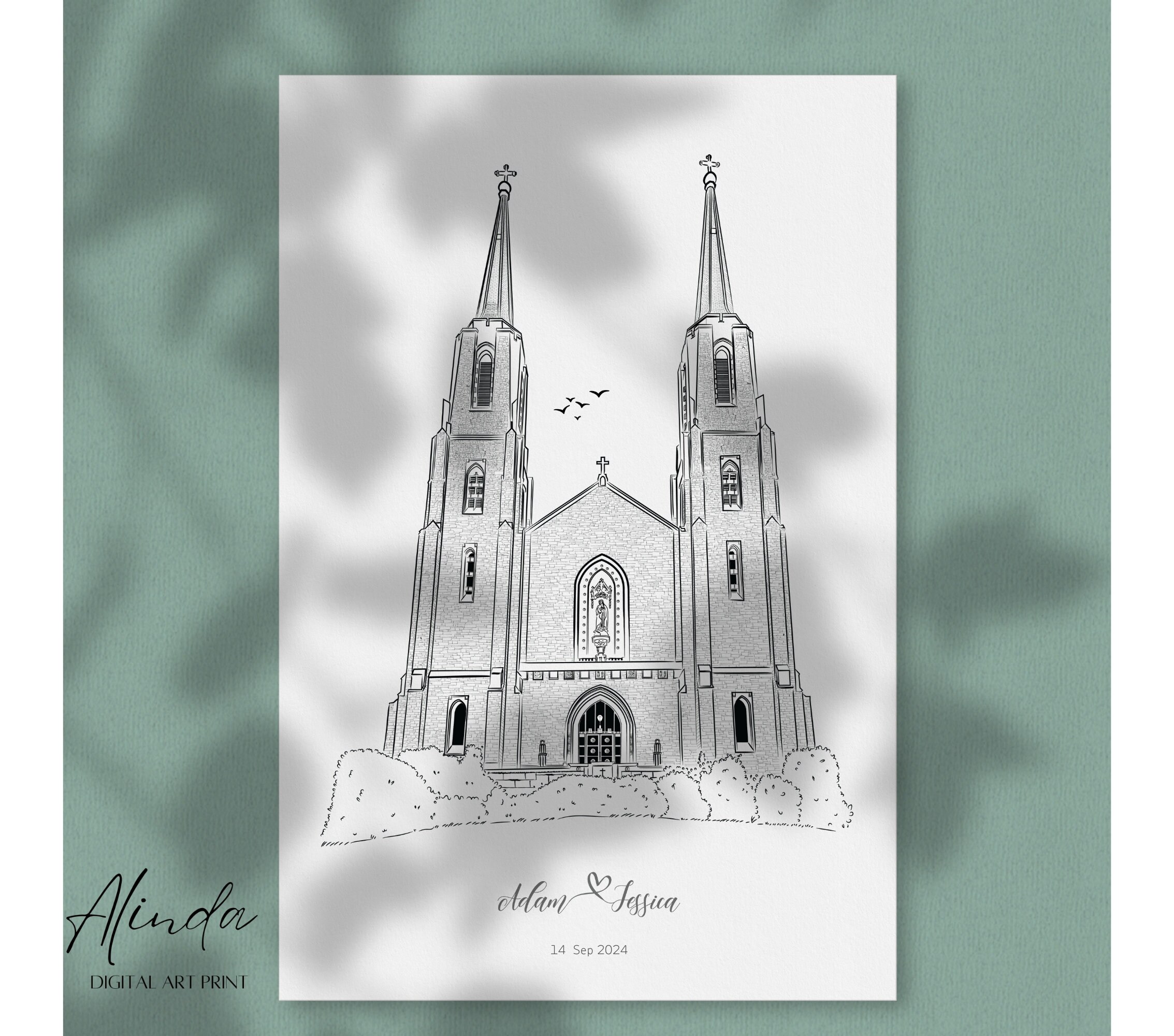 Custom Church Sketch From Photo, Personalized Wedding Venue ...