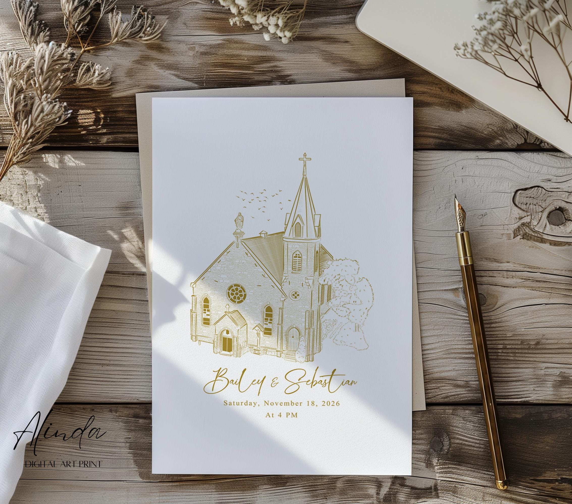 Custom Church Sketch From Photo, Personalized Wedding Venue ...