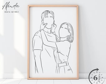 Dibujo de línea personalizado, dibujo de línea de pareja personalizado, impresión de retrato sin rostro, retrato minimalista, retrato dibujado a mano, regalos personalizados