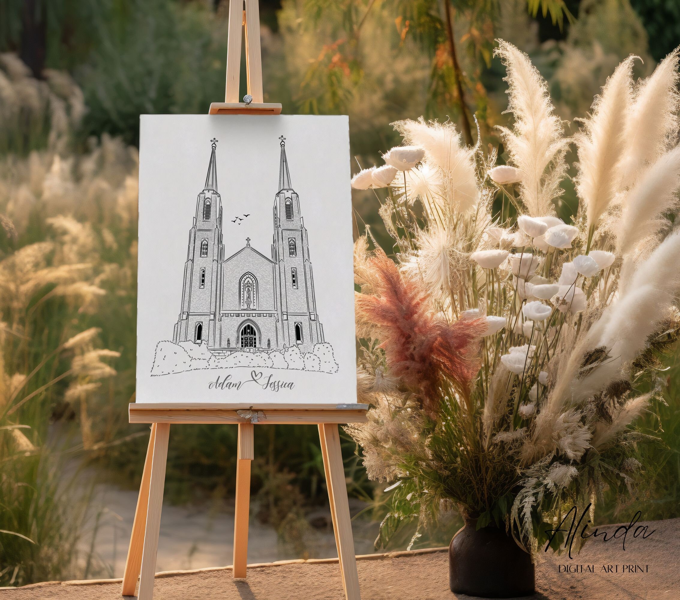 Custom Church Sketch From Photo, Personalized Wedding Venue ...