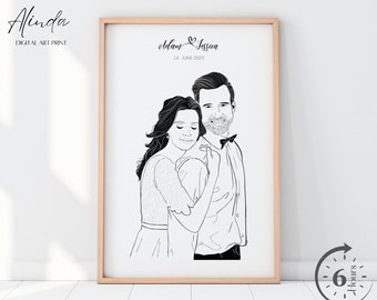 Custom one line drawing, Wedding Portrait Line Drawing From Photo, One line portrait, custom gift, Wedding anniversary, Hand drawn portrait