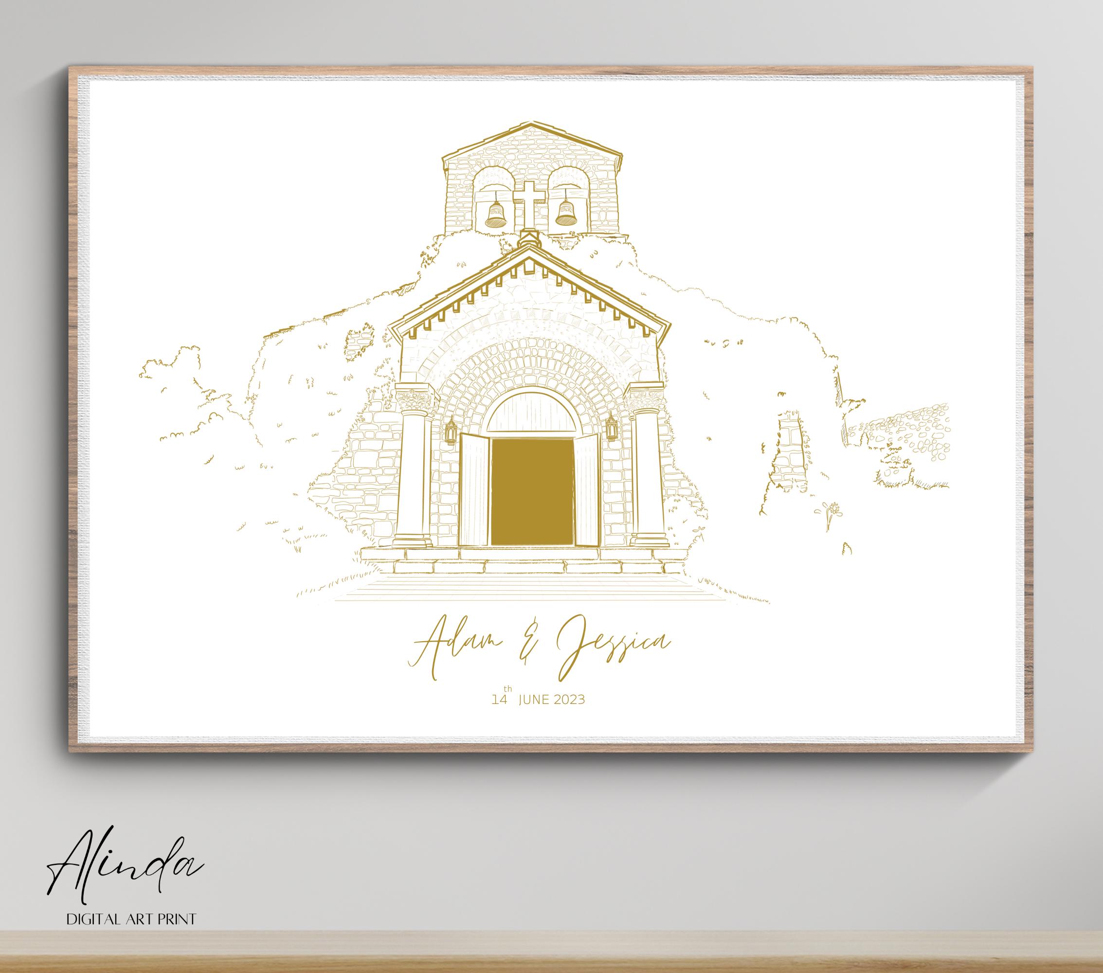 Custom Church Sketch From Photo, Personalized Wedding Venue ...