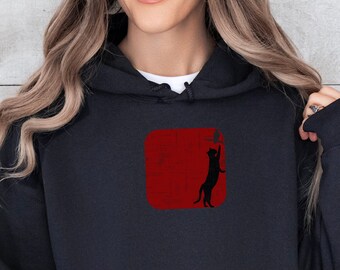 Sweat à capuche silhouette chat, pull décontracté pour propriétaire d'animal, haut confortable pour chat, vêtements modernes sur le thème des animaux de compagnie, cadeau unisexe pour amoureux des chats, cadeau chat maman papa