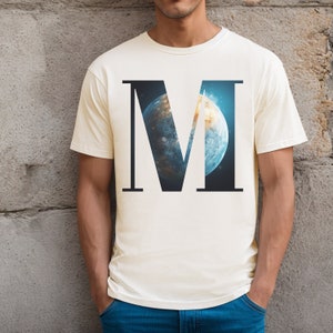 Mercury t-shirt, short sleeve mercury shirt, universe shirt, cosmic shirt, unisex mercury graphic shirt, letter M shirt, planet shirt