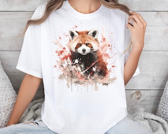 Chemise artistique panda roux, jolie chemise graphique de style japonais panda roux, t-shirt imprimé animal, t-shirt aquarelle japonais pour homme et femme