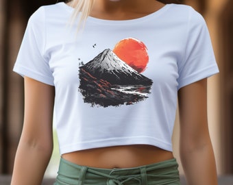 haut graphique du mont fuji, chemise fuji japon, récolte du mont fuji, chemise graphique de la culture japonaise, cadeau pour elle, haut court amateur du japon