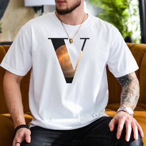 Camisa planeta Vênus, camisa universo unissex, camisa com letra V, camiseta espacial para amantes cósmicos, camiseta nerd presente para homem e mulher