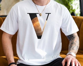 Chemise planète Vénus, chemise univers unisexe, chemise lettre V, t-shirt espace pour les amateurs cosmiques, cadeau t-shirt nerd pour homme et femme