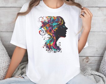 Chemise d'art graphique de musique, cadeau pour elle, t-shirt pour les mélomanes, t-shirt de passionné de musique, chemise graphique de femme de musique
