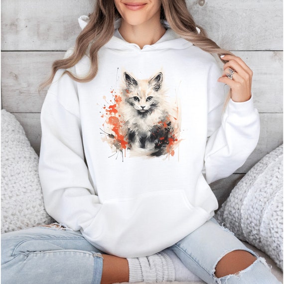 Graphic Japanese Cat Sweatshirt Graphic Cat Hoodie Japanese Style Hood Cat and Animal Lover Gift Graphic Art Cat Hooded Shirt Cat Gift Etsy