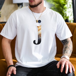 Jupiter J letter shirt, universe shirt for science lovers, planet Jupiter t-shirt, gift for geeks shirt, unisex cosmic simple shirt