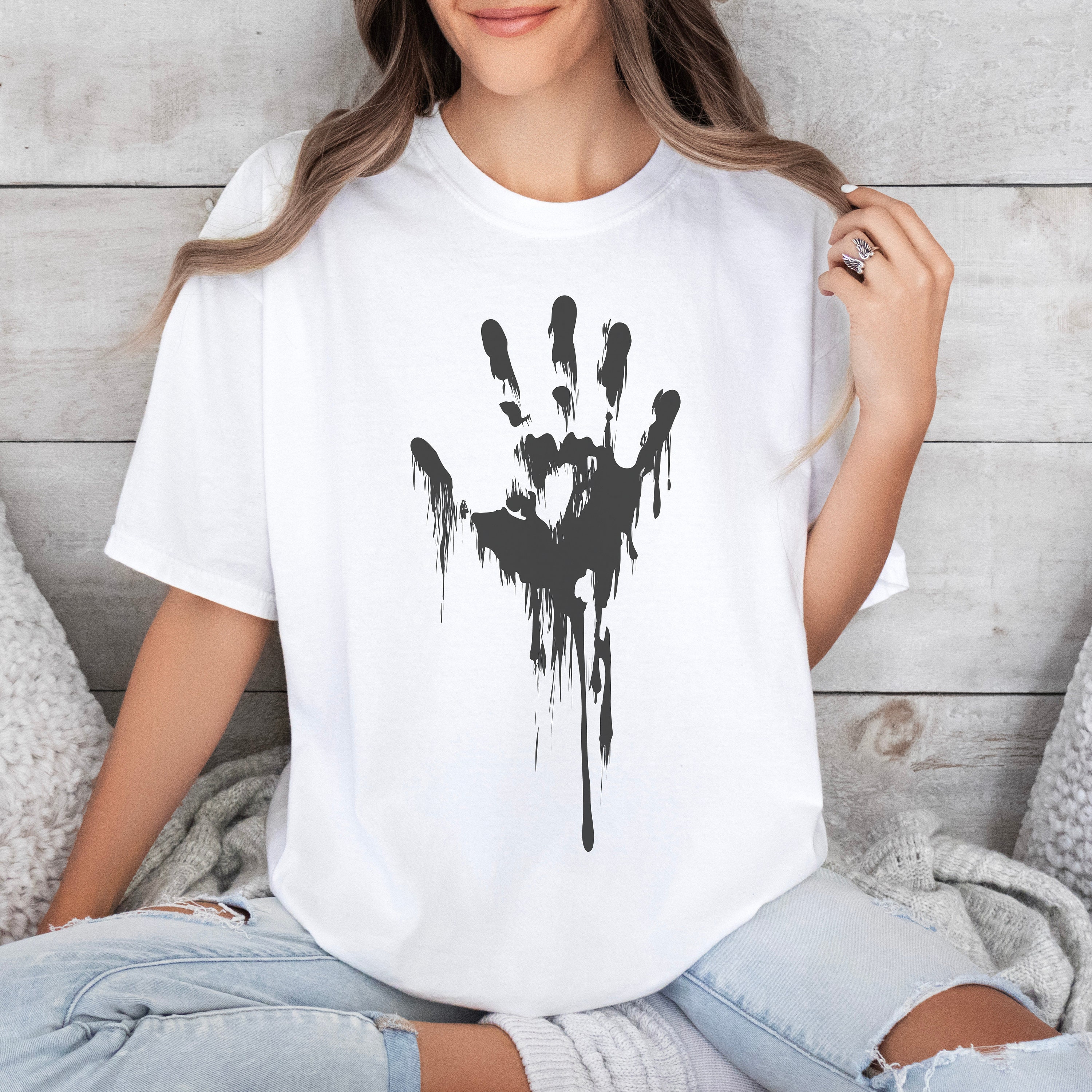Gothic Dripping Handprint Tee, Grunge Horror Shirt - Etsy