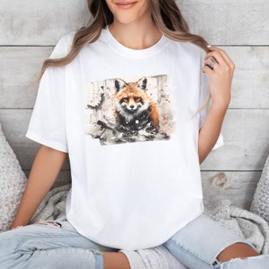 Japanese fox watercolor shirt, animal lover t-shirt, japanese fox shirt gift for japan lovers, gift for him her, watercolor fox art tshirt