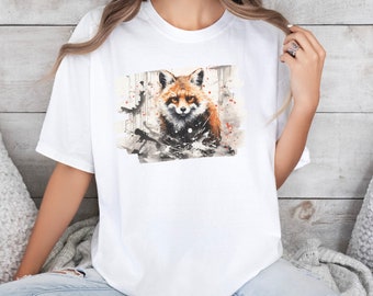 Chemise aquarelle de renard japonais, t-shirt amoureux des animaux, cadeau chemise renard japonais pour les amateurs du Japon, cadeau pour lui, tshirt art renard aquarelle