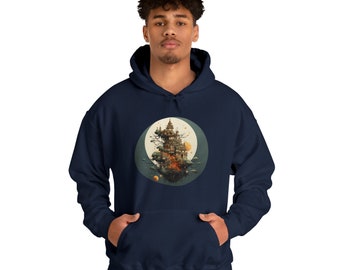 Graphic Hooded sweatshirt - fantasy cozy night Print - Rustic mantionDesign hoodie, unisex hoodie sweatshirt. graphic hoodie design for man