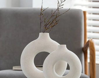 Vase Decoratif en Ceramique,Décoration Salon Lot de 2 Vase De Forme Ronde d'art Moderne,Vase Design Blanc pour La Chambre à