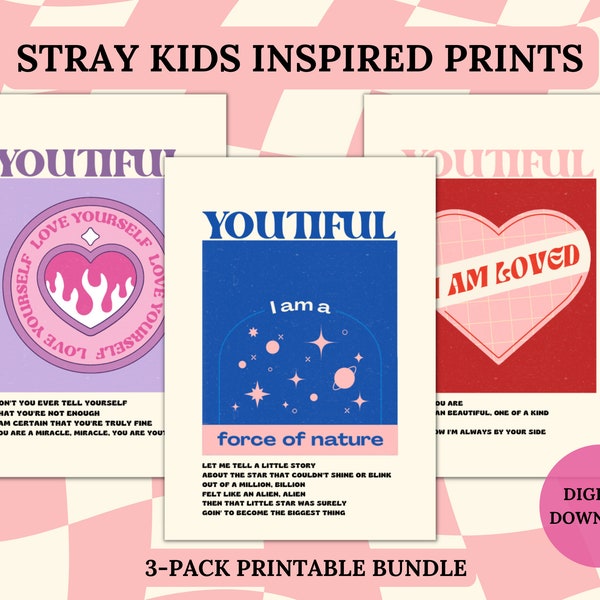 Stray Kids YOUTIFUL - set of 3 - digital wall print - lyrics art poster