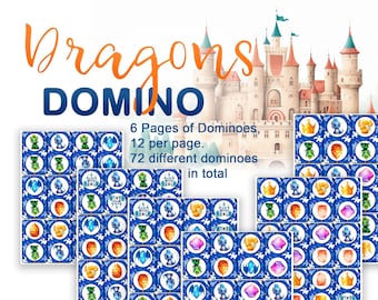 Dragon Dominoes | Printable Party Game For Kids And Family | For Birthday Party Events and Christmas | Dragons Year | Board Game Dragon