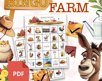 Farm Bingo, Printable Board Game, Bingo Game, Printable Game For Kids, Math Game, Easter Gift, Board Game, Fun Bingo, Farm Game, Farm Animal