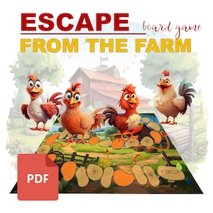 Bauernhof entkommen | Hühnerhof | Spaß Brettspiel | 3+ | PDF Bauernhof | Bauernhof Spiel | Huhn Brettspiel | Huhn auf dem Bauernhof | Ostergeschenk